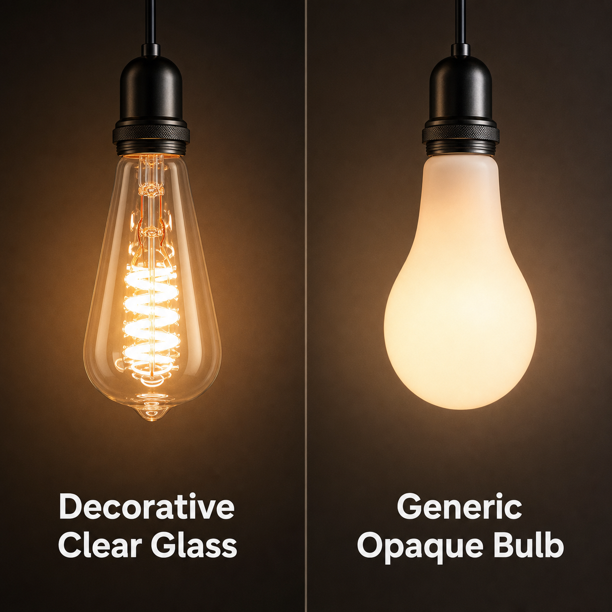 Decorative clear glass ST64 bulb compared with opaque bulb