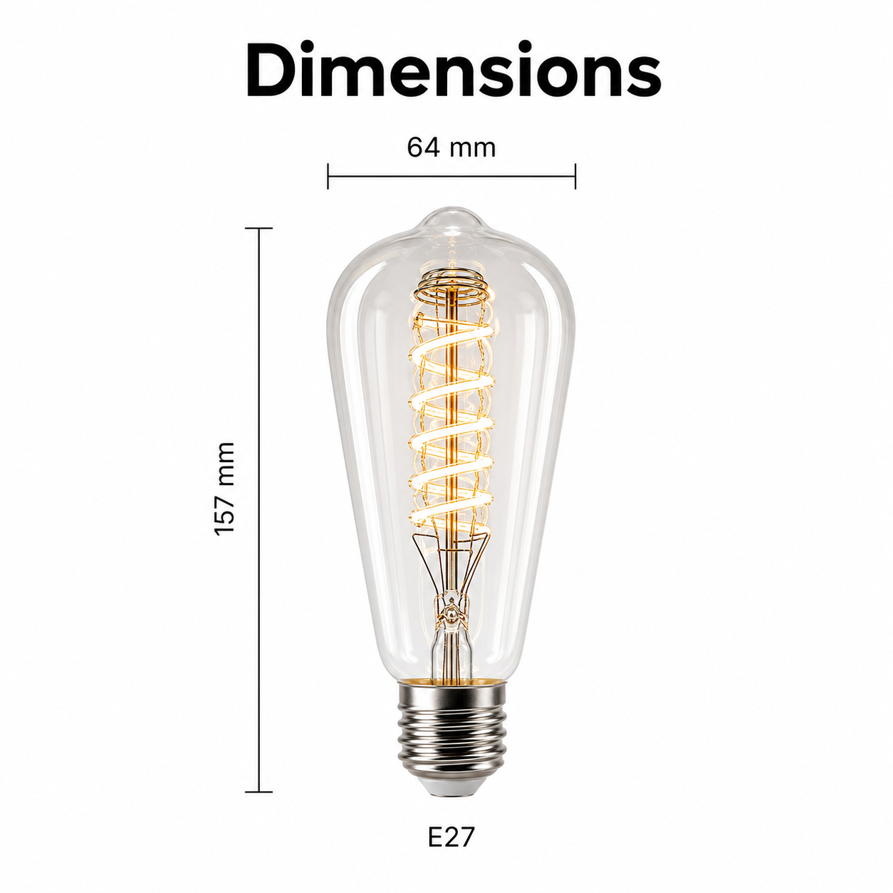 Dimensions diagram for ST64 Edison smart bulb with E27 base