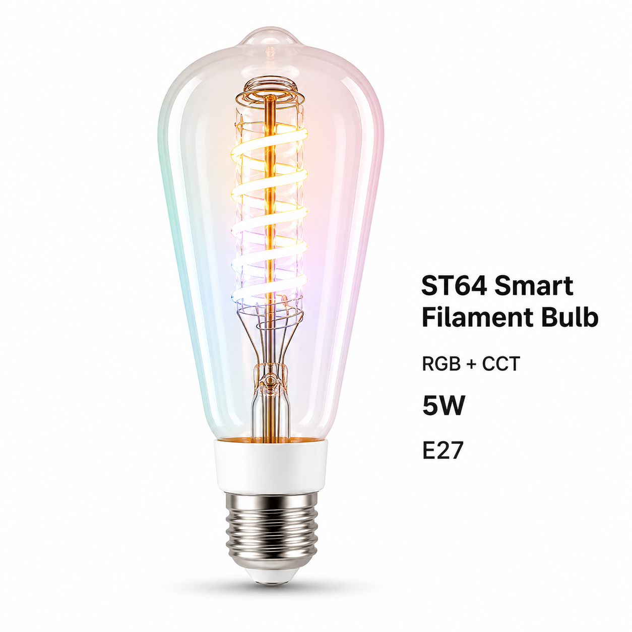Studio packshot of ST64 Edison RGB+CCT smart filament bulb