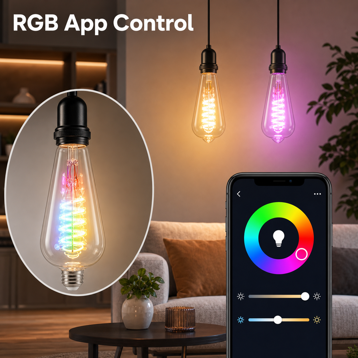 RGB app control interface for ST64 Edison smart bulb