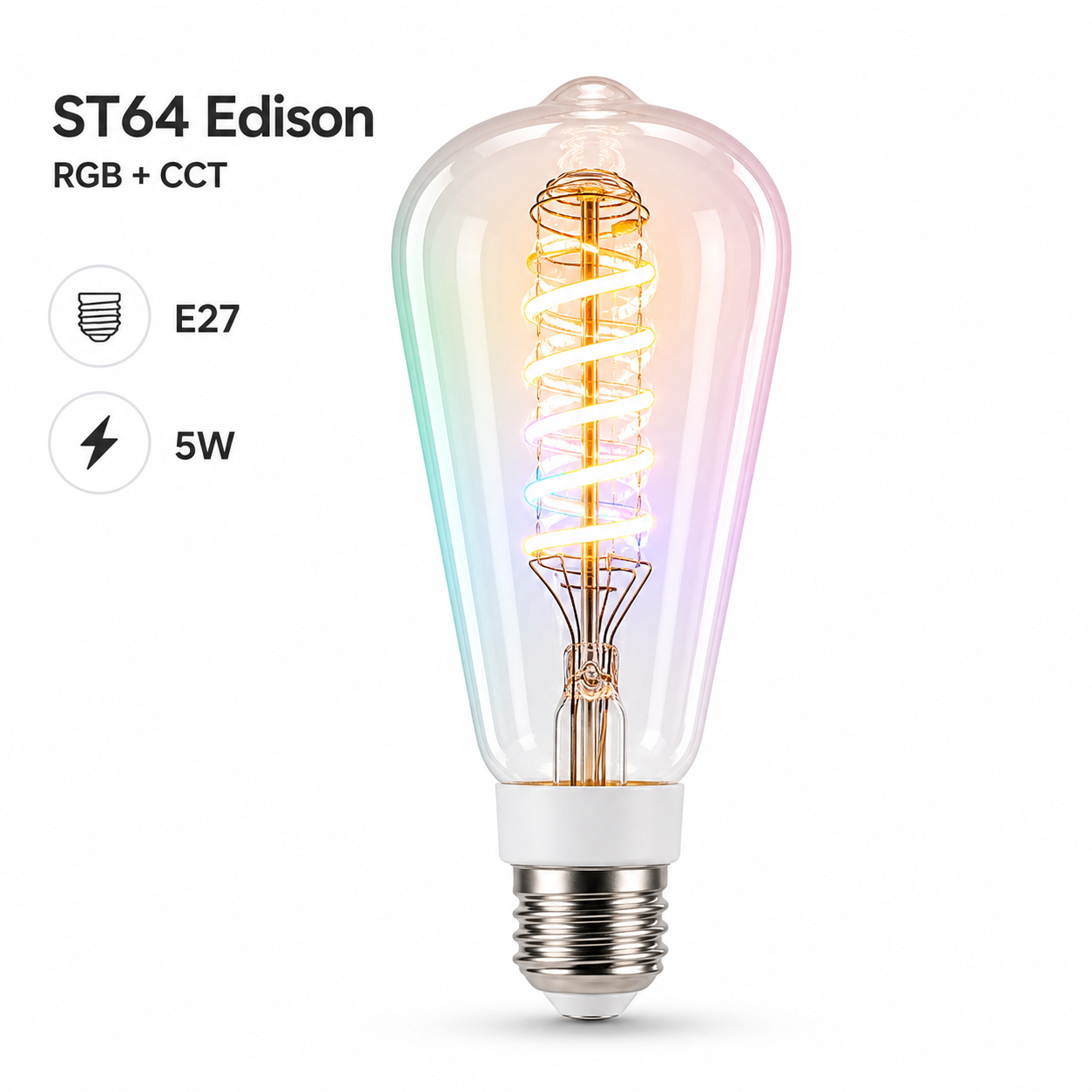Single studio packshot of ST64 Edison RGB+CCT smart bulb