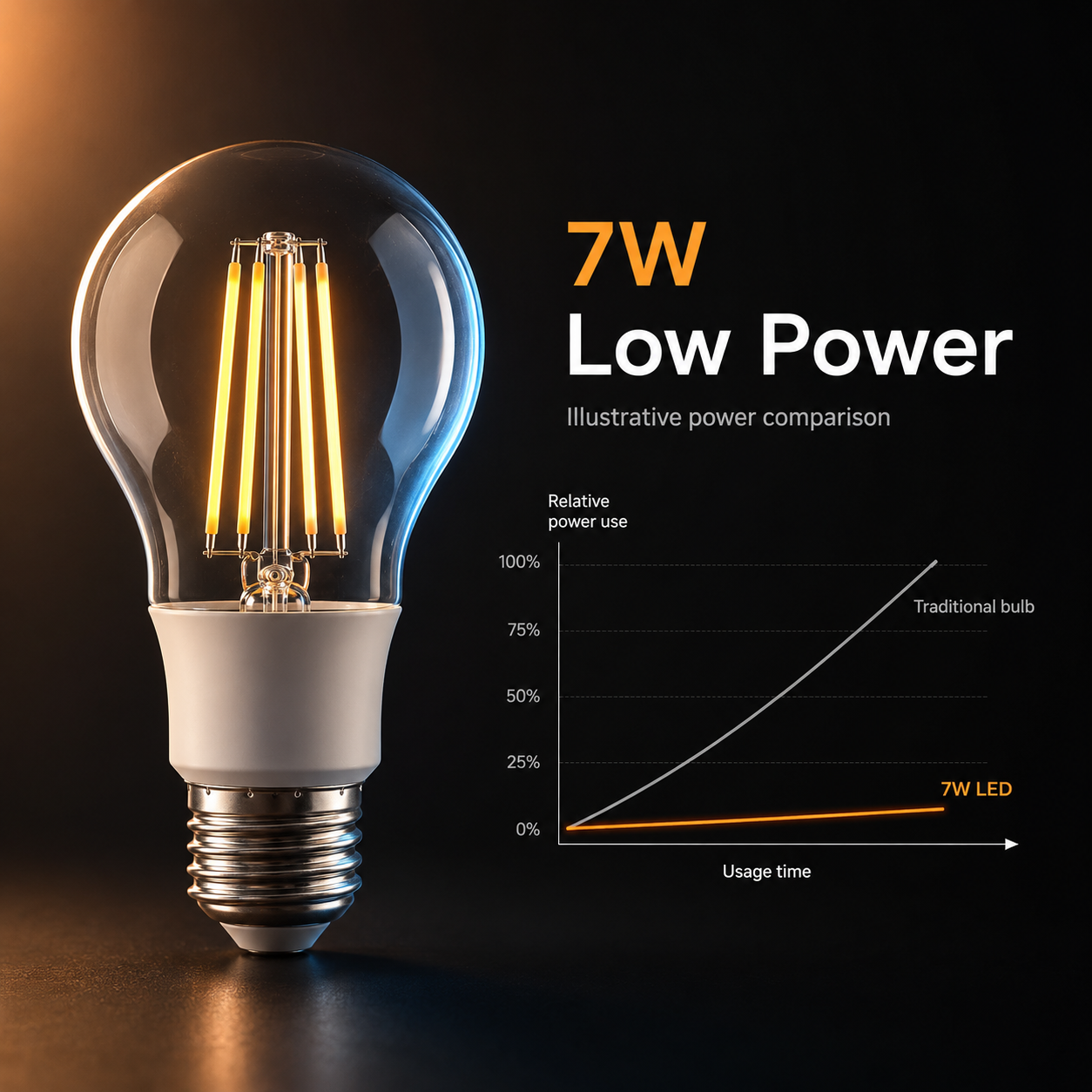 Neutral 7W low energy lighting visual for filament bulb