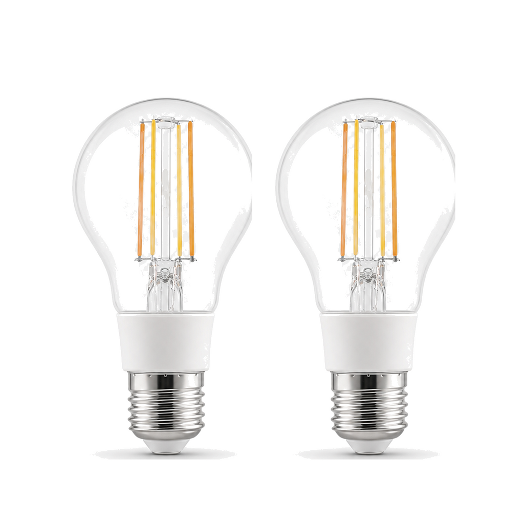 Lot de 2 ampoules LED E27 Wi-Fi filament sur fond blanc