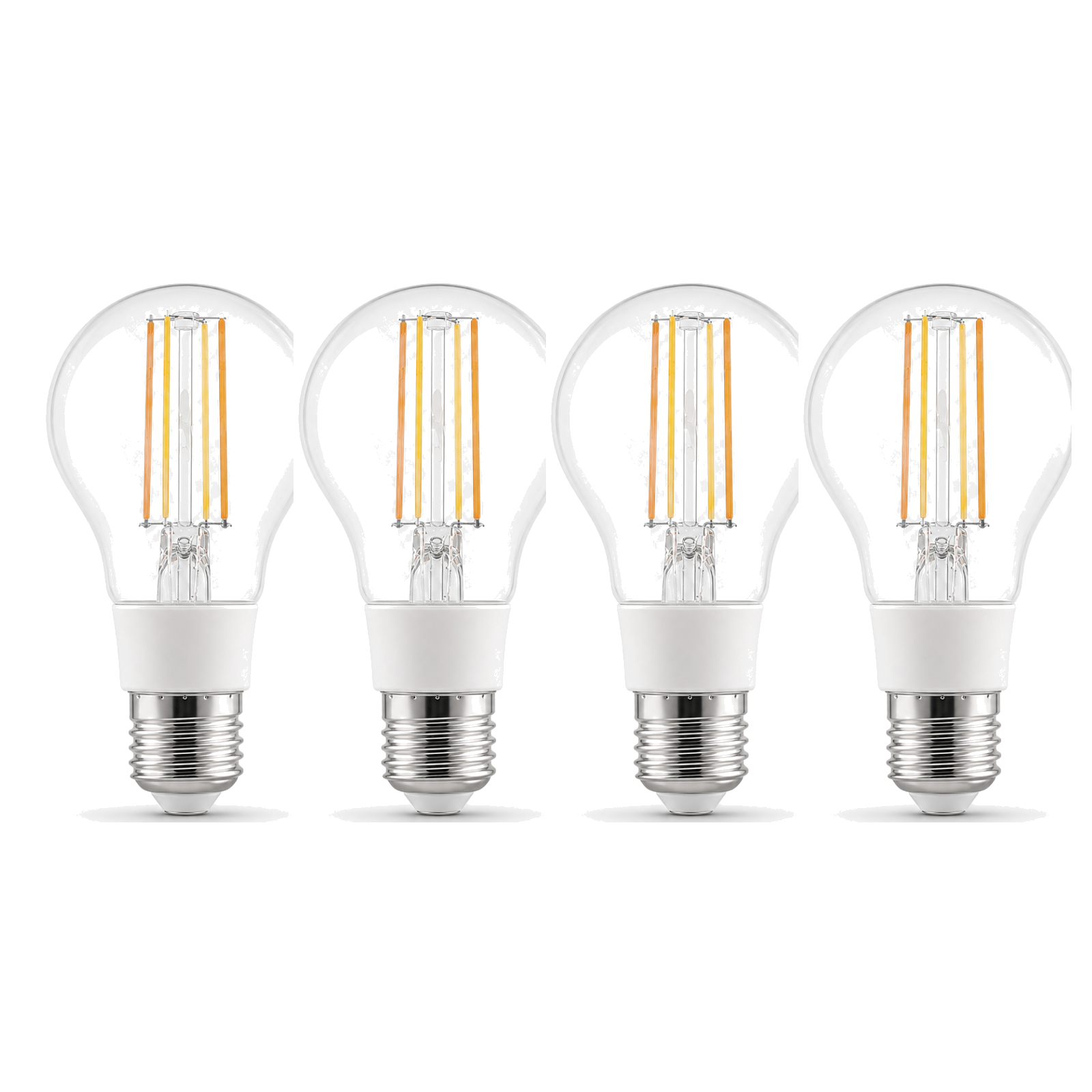 Lot de 4 ampoules LED E27 Wi-Fi filament sur fond blanc