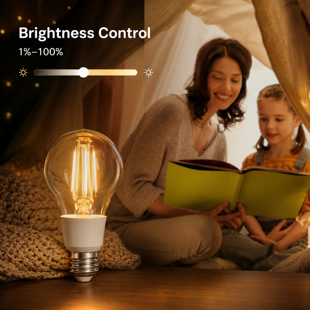 Brightness slider control visual for dimmable filament bulb