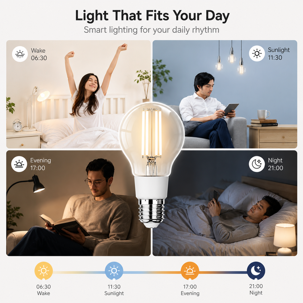 Daily light rhythm schedule visual for smart filament bulb