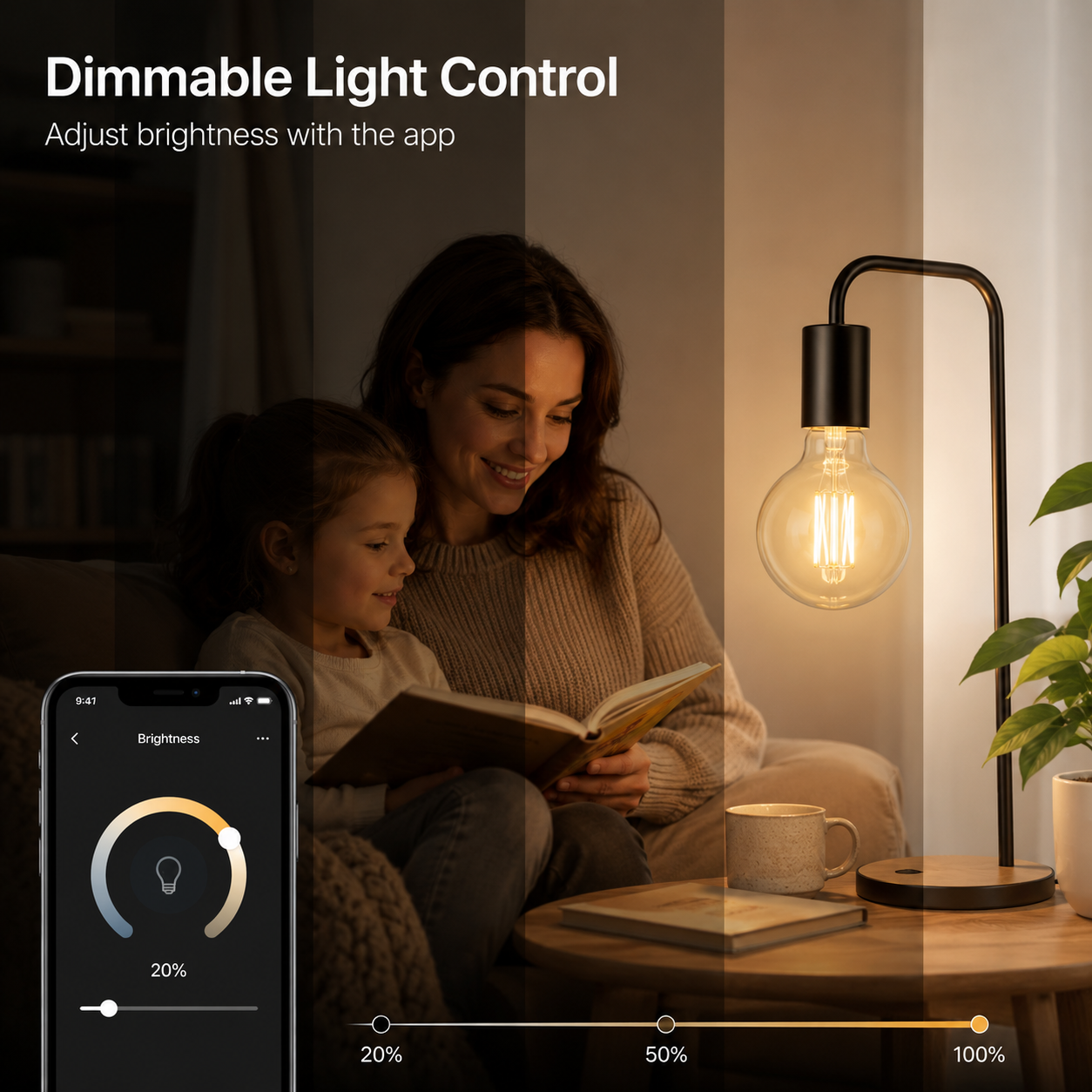 Dimmable light control visual for WiFi filament bulb