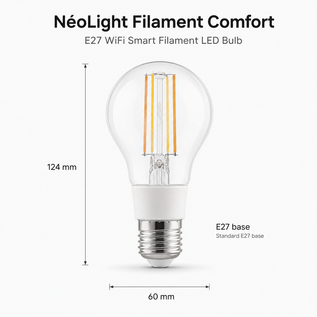 Dimensions visual for E27 WiFi filament smart bulb