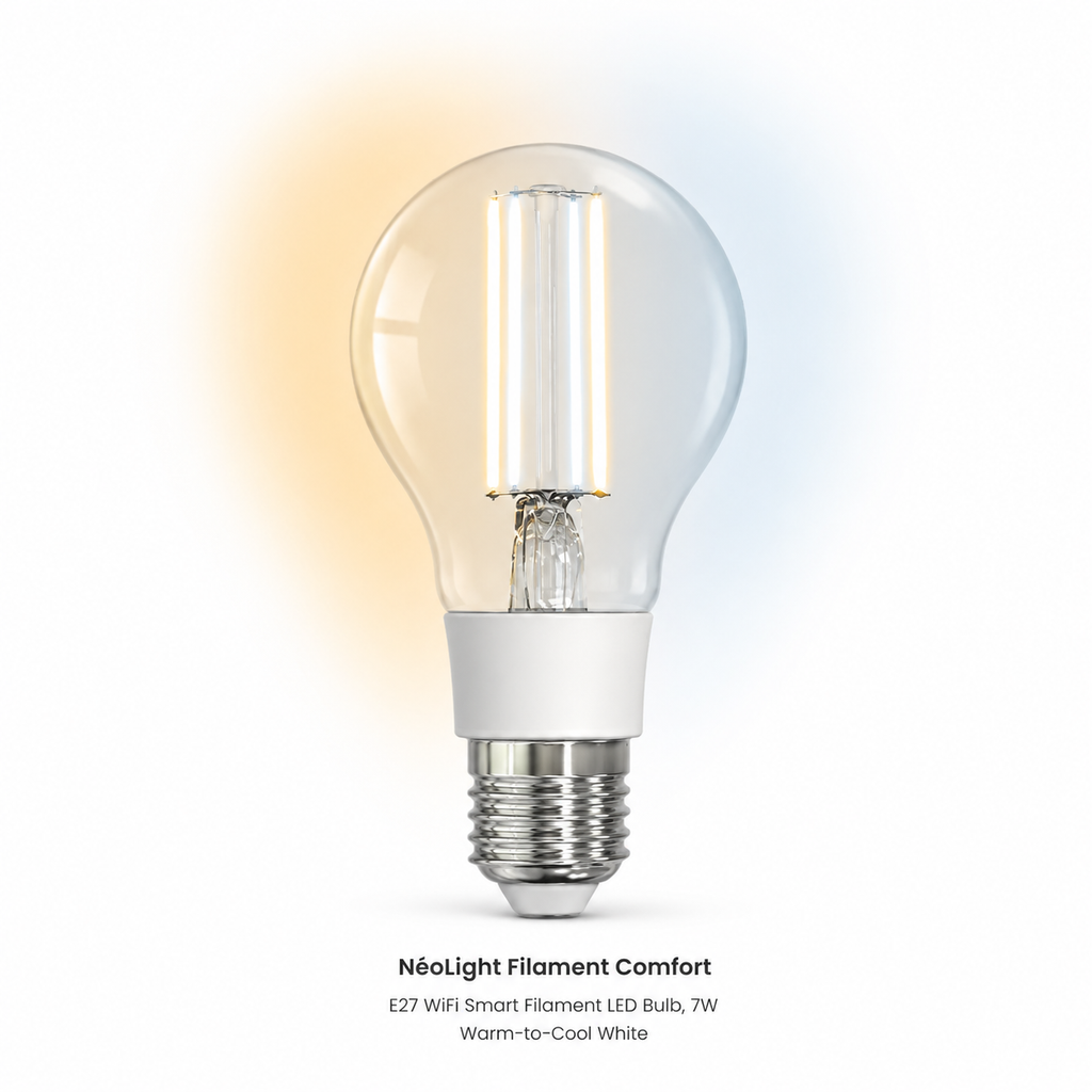 Studio packshot of E27 WiFi filament smart bulb
