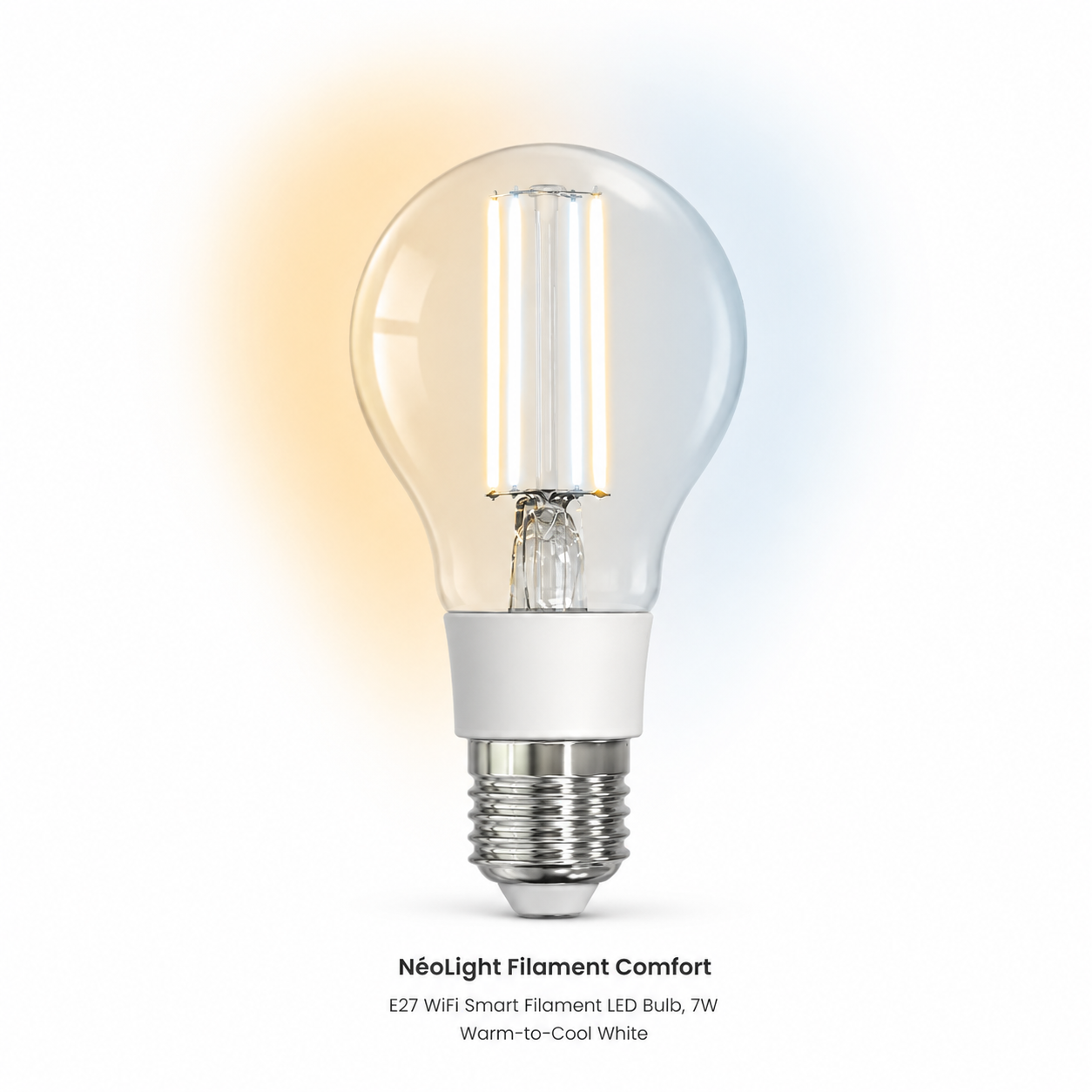 Studio packshot of E27 WiFi filament smart bulb
