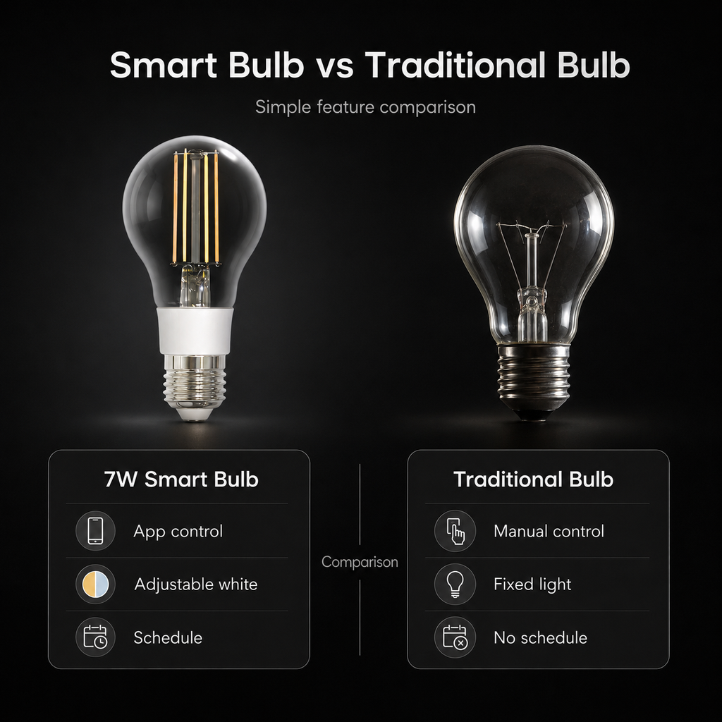 Smart filament bulb compared with traditional bulb visual