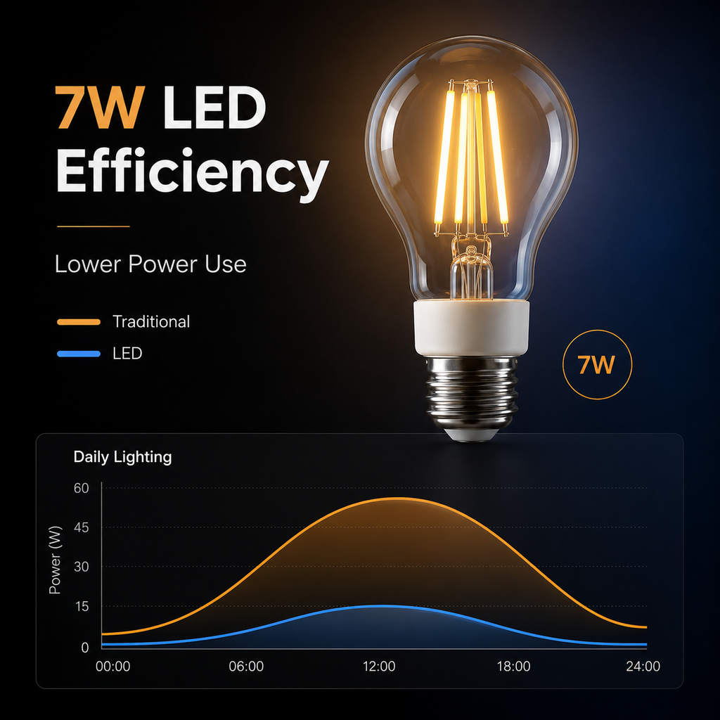 Energy efficiency graphic for 7W E27 filament smart bulb