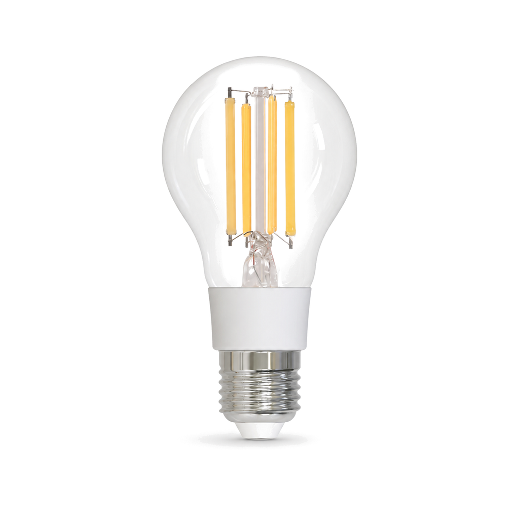 Ampoule LED filament E27 Matter 7W CCT sur fond blanc