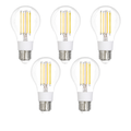 Lot de cinq ampoules LED filament E27 Matter 7W CCT sur fond blanc