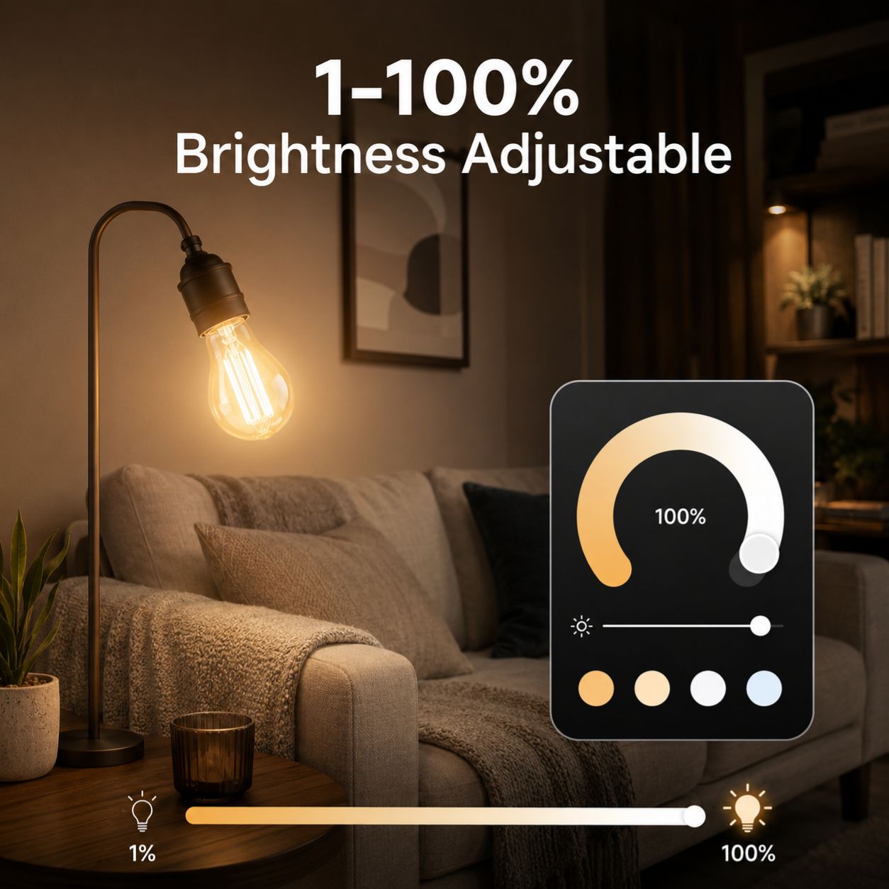 Dimming control graphic for E27 filament smart bulb