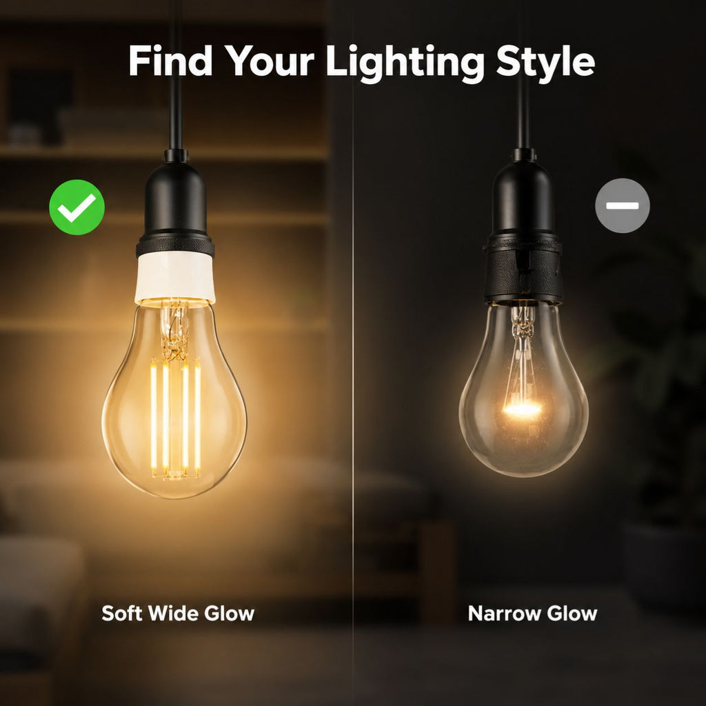 Lighting style comparison for E27 filament bulb glow