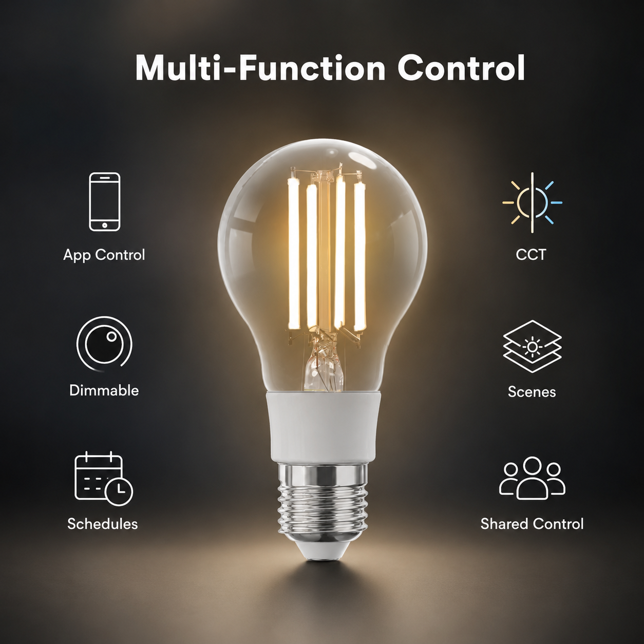 Multi-function control overview for E27 filament smart bulb