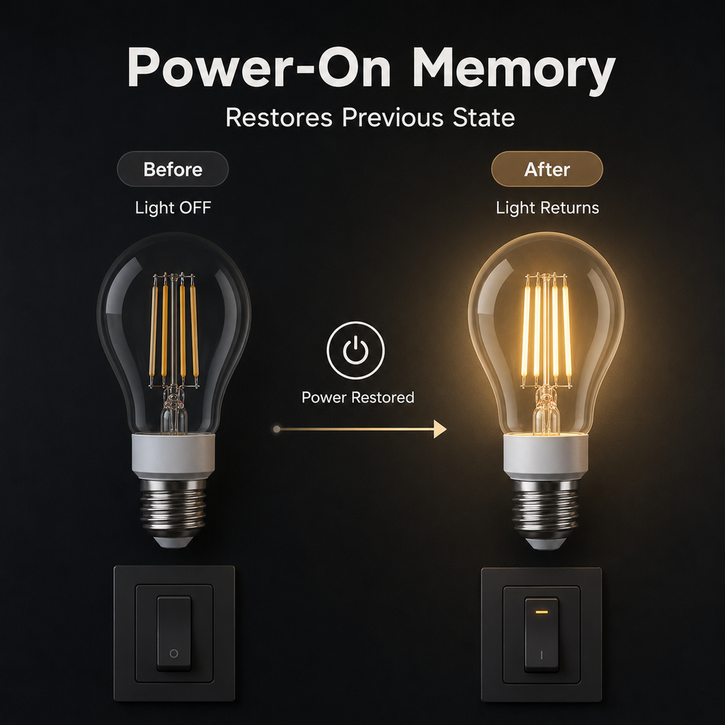 Power-on memory graphic for E27 filament smart bulb