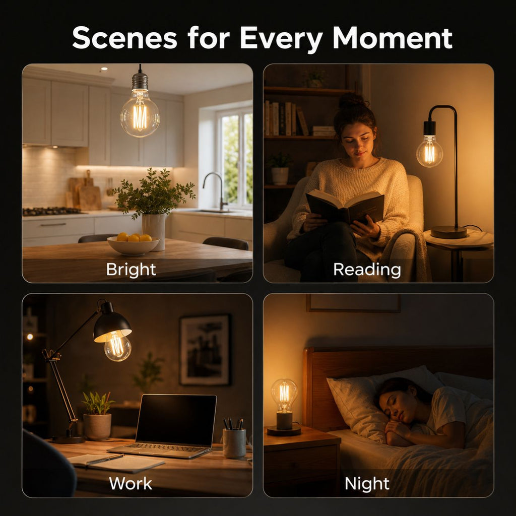 Lifestyle lighting scenes for E27 filament smart bulb