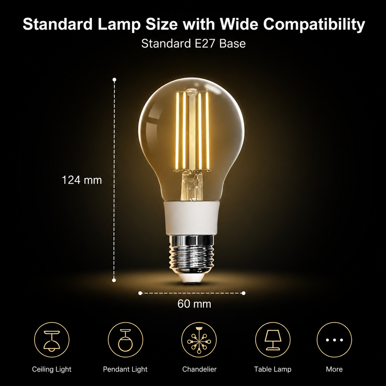 Dimension diagram for standard E27 filament smart bulb