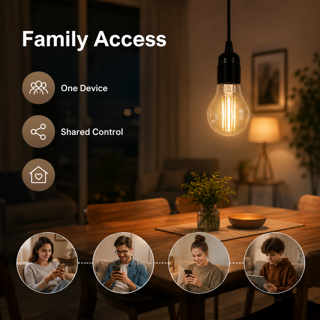 Family access and shared control scene for E27 smart bulb