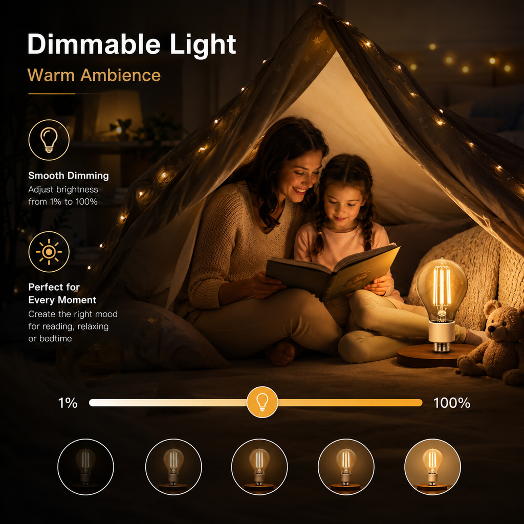 Lifestyle dimming scene for warm E27 filament bulb
