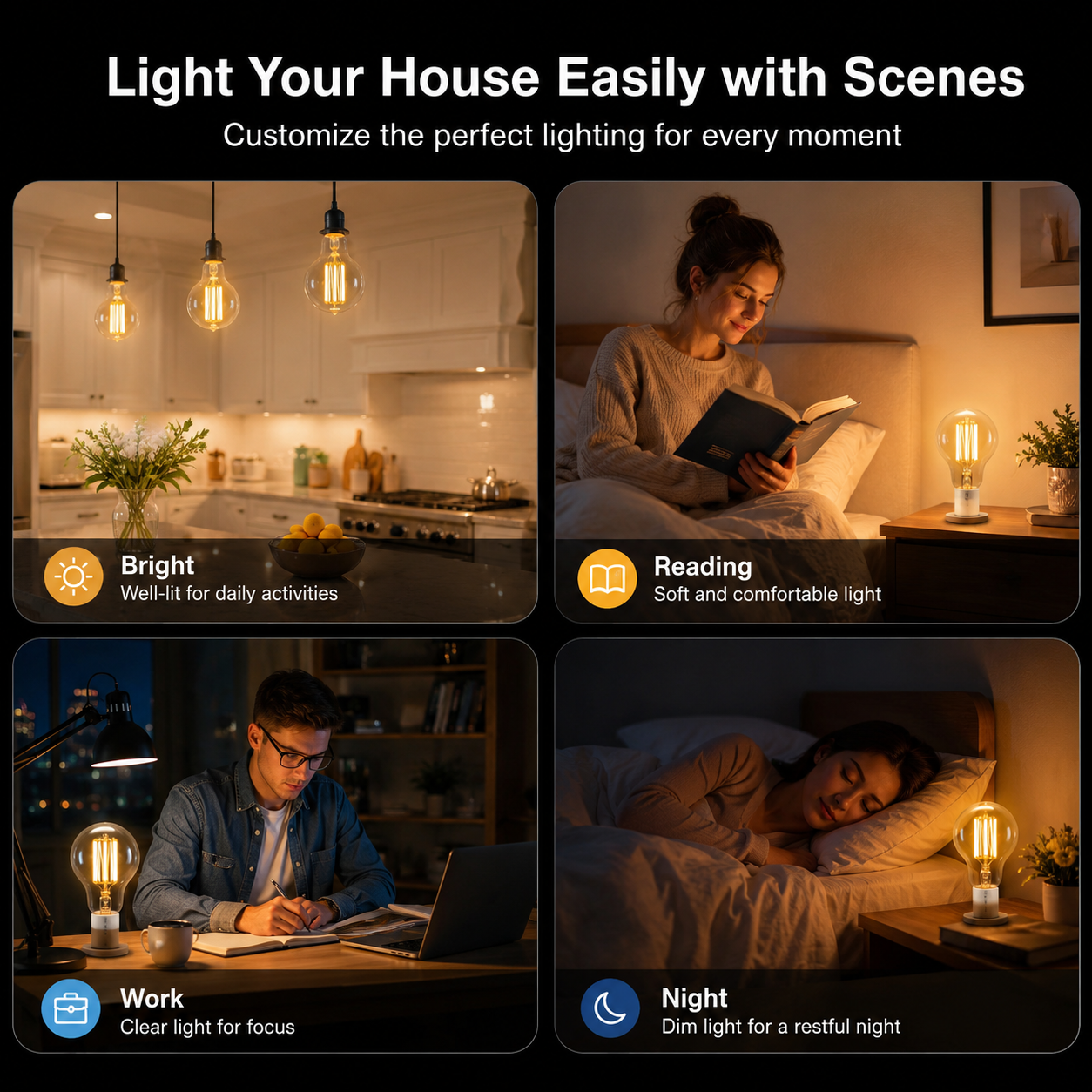 Lighting scene presets for E27 Wi-Fi filament bulb