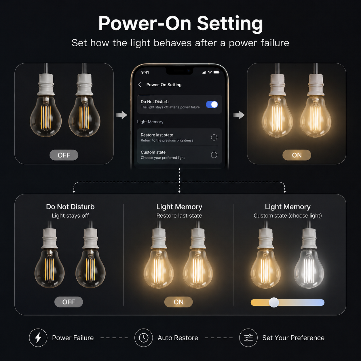 Power-on memory setting scene for Wi-Fi filament bulb