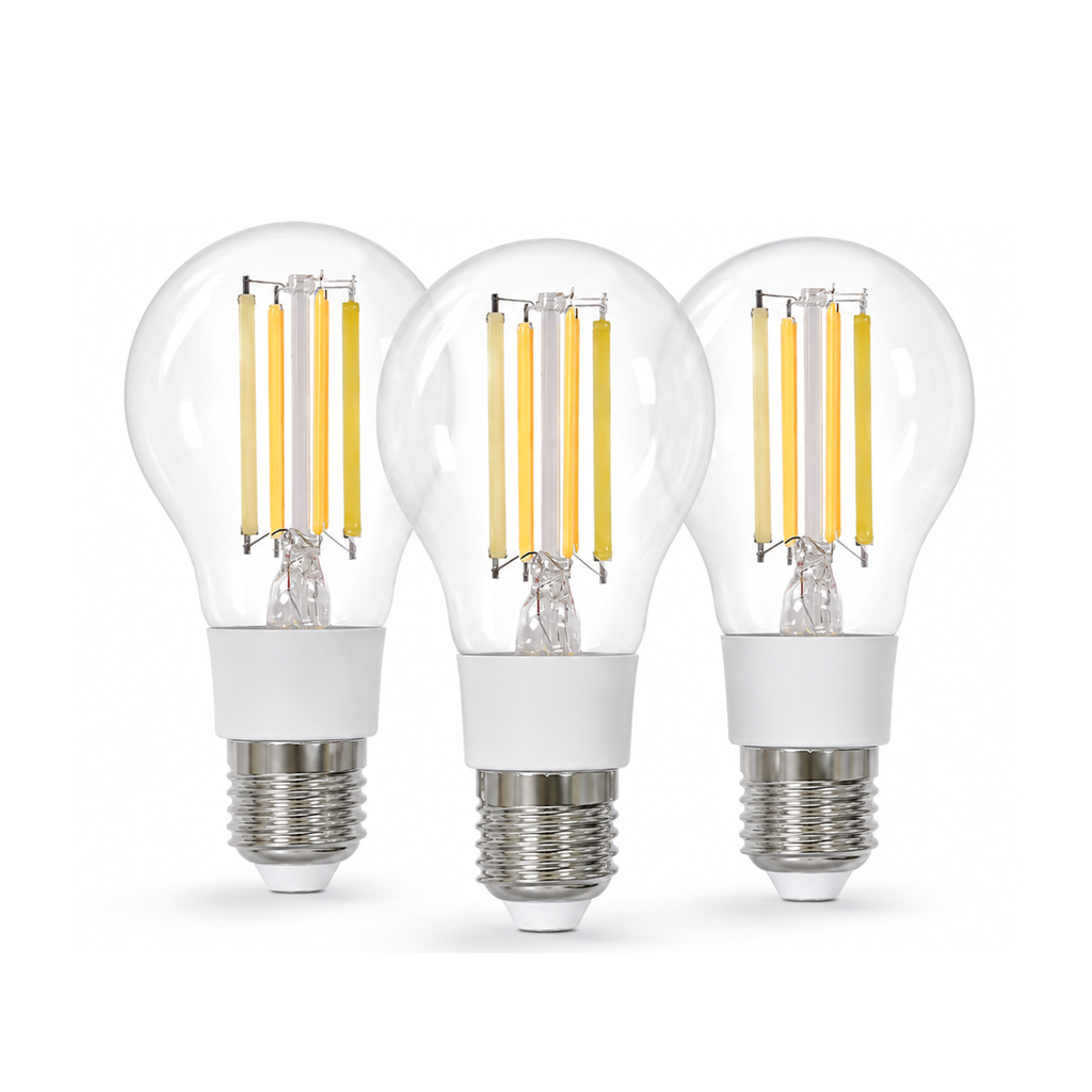 Lot de 3 ampoules LED E27 Matter filament sur fond blanc