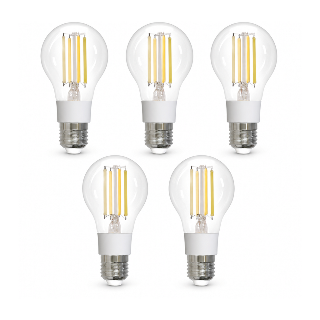 Lot de 5 ampoules LED E27 Matter filament sur fond blanc