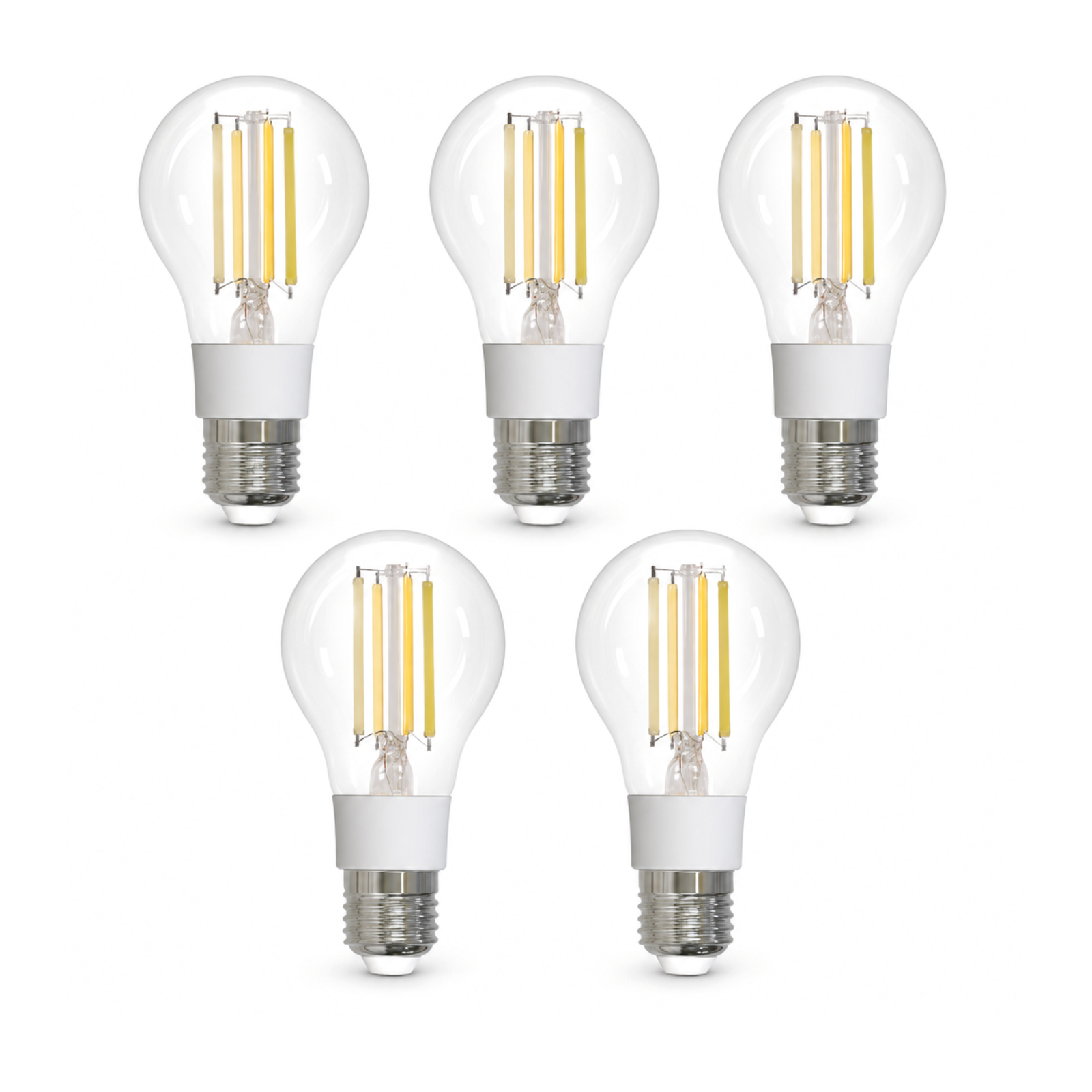Lot de 5 ampoules LED E27 Matter filament sur fond blanc