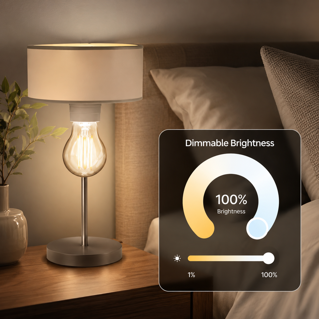 Bedroom brightness control visual for filament smart bulb