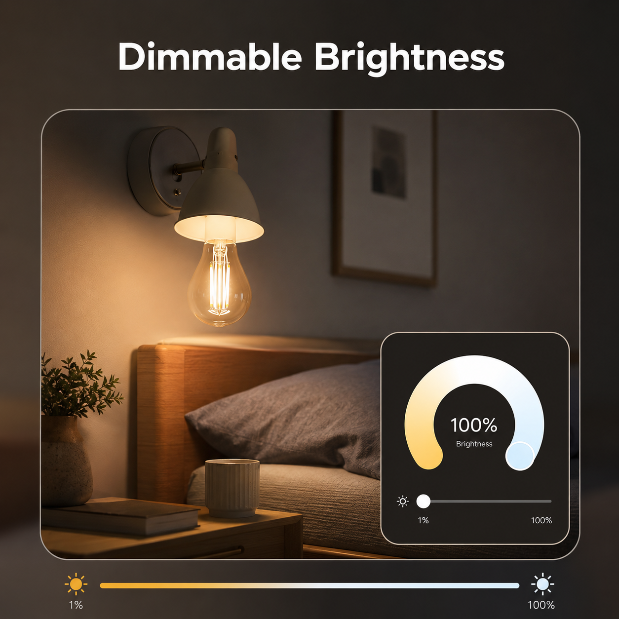 Brightness dimming control visual for Matter filament bulb
