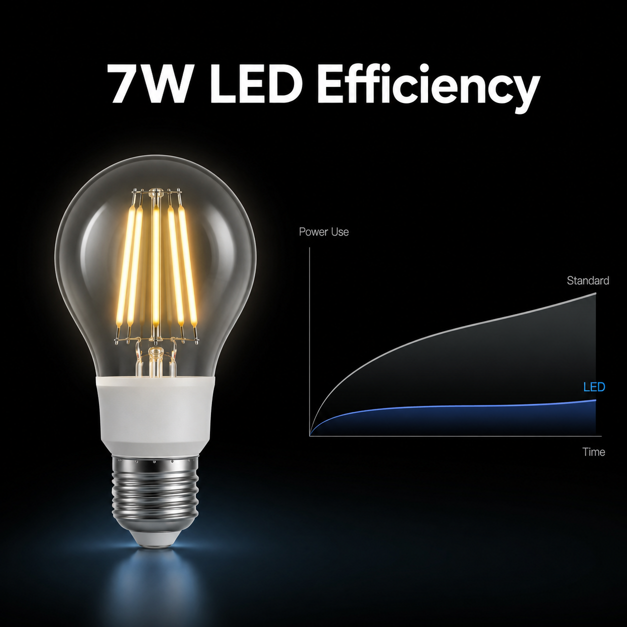 7W LED efficiency visual for E27 filament smart bulb
