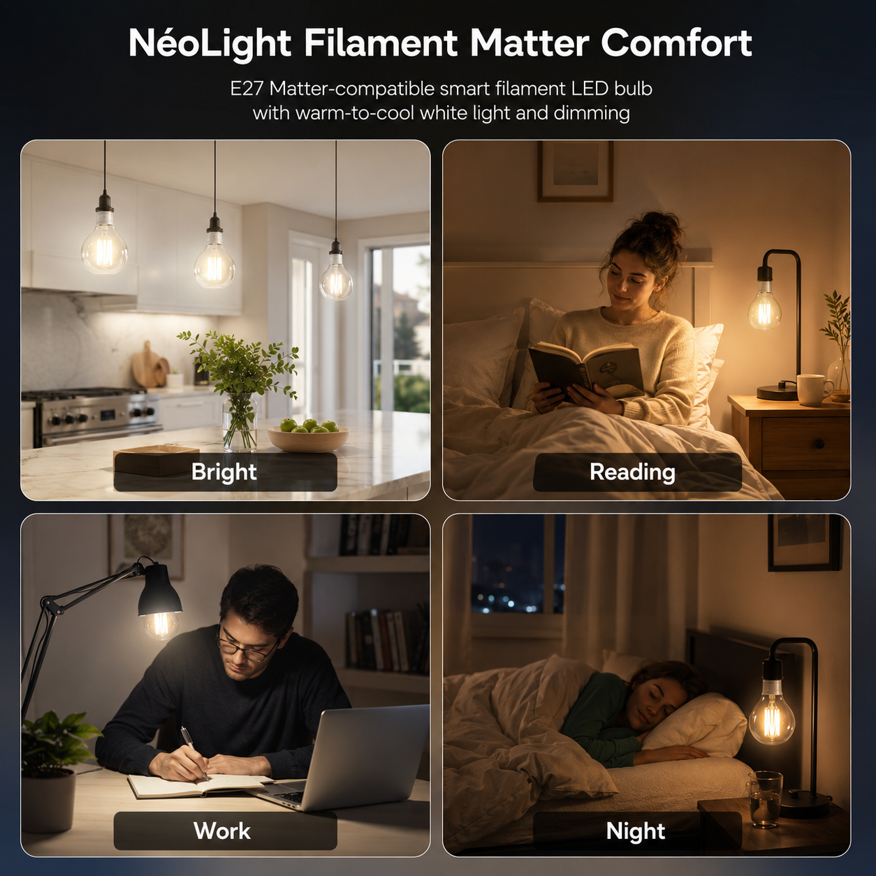 Lighting scene modes for Matter E27 filament bulb