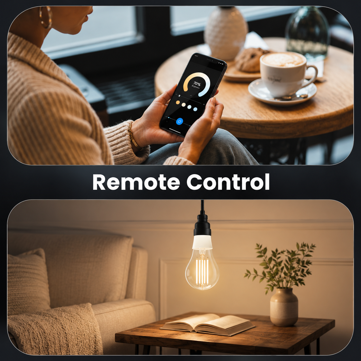 Remote control lifestyle visual for E27 Matter filament bulb