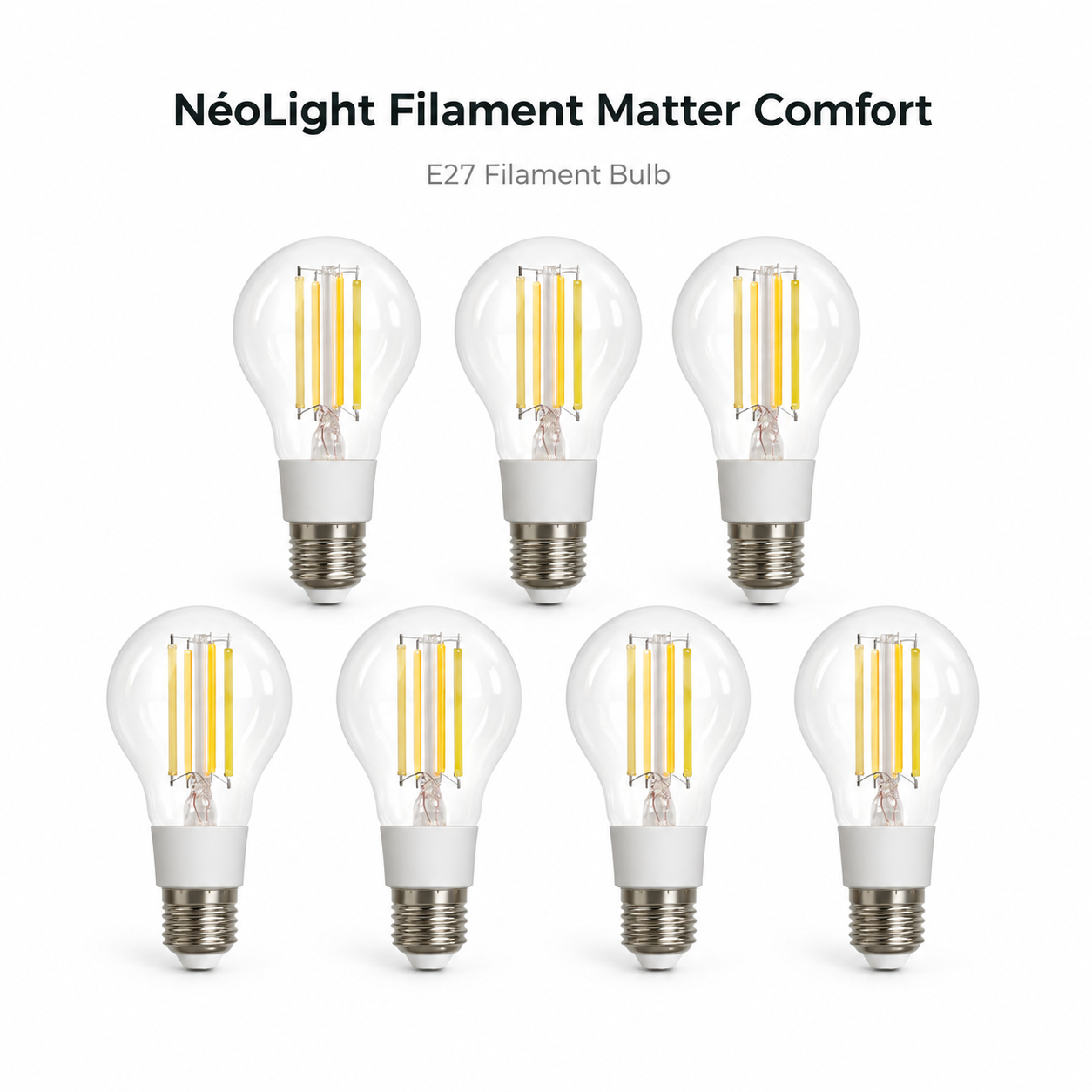 Seven bulb pack variant for Matter E27 filament smart bulbs