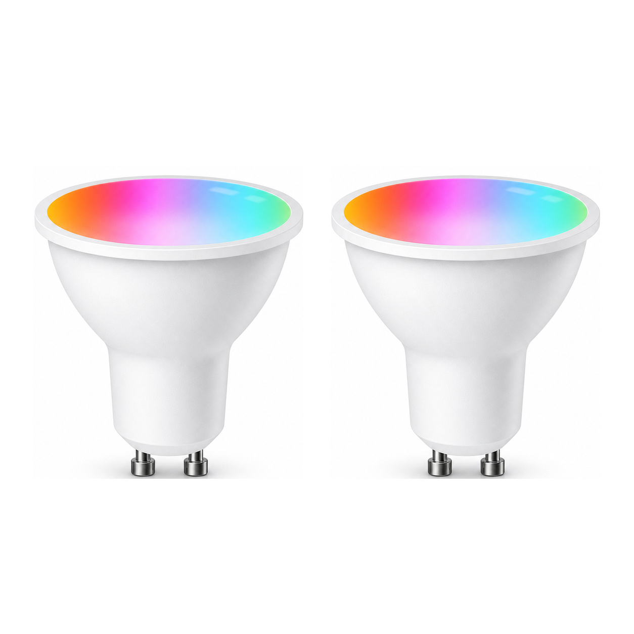 Lot de 2 ampoules LED GU10 Wi-Fi Matter RGB+CCT sur fond blanc studio
