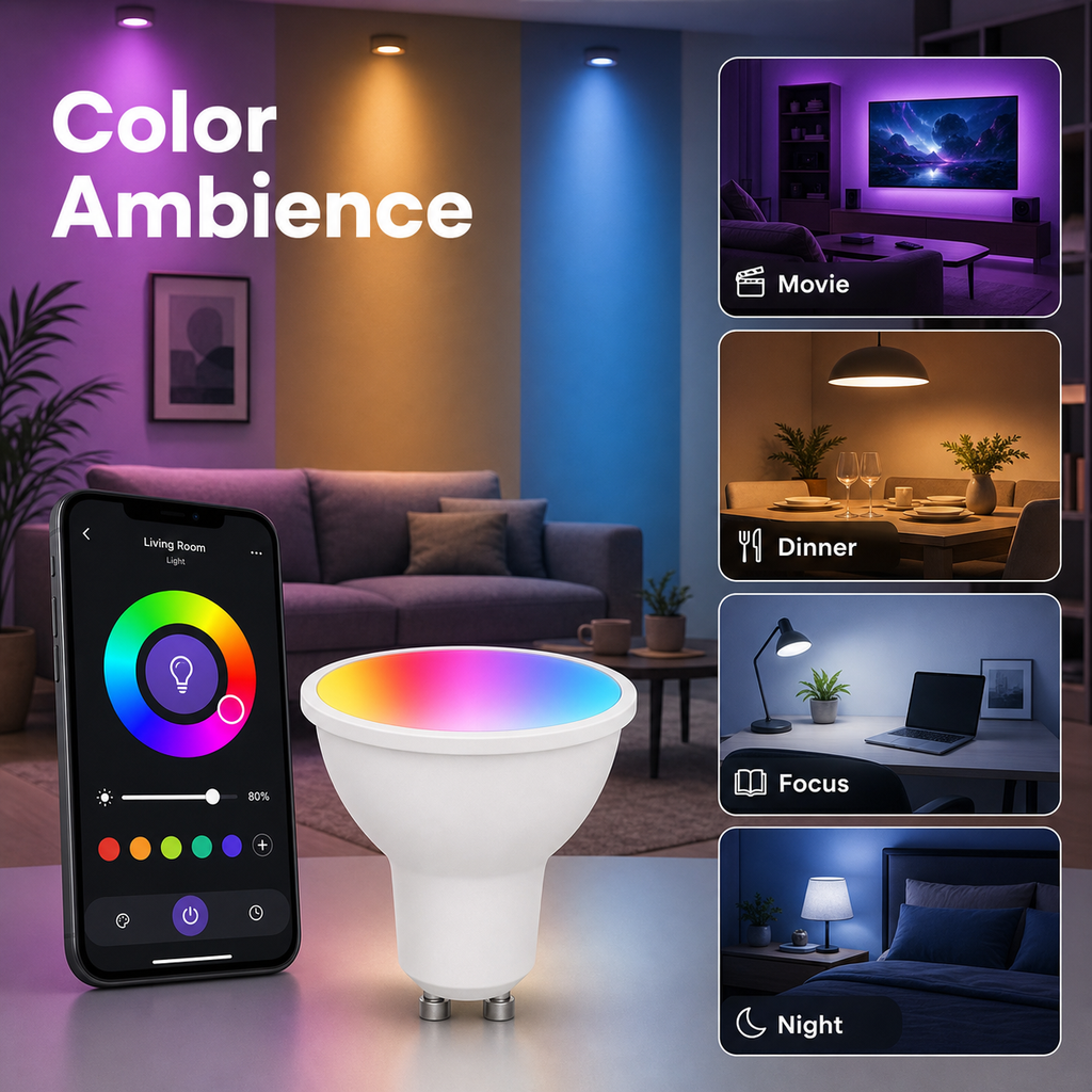 Color ambience modes for GU10 RGB smart bulb