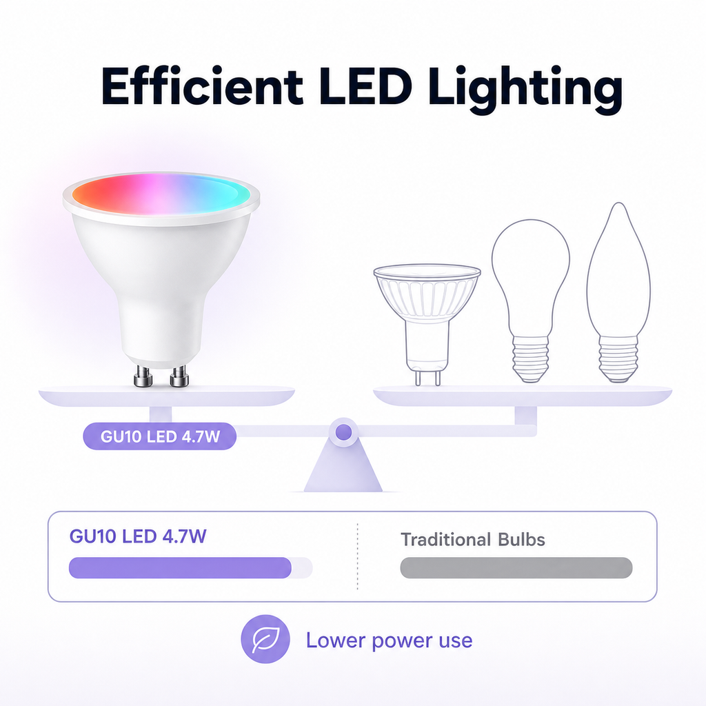 Efficient LED lighting comparison for GU10 smart bulb