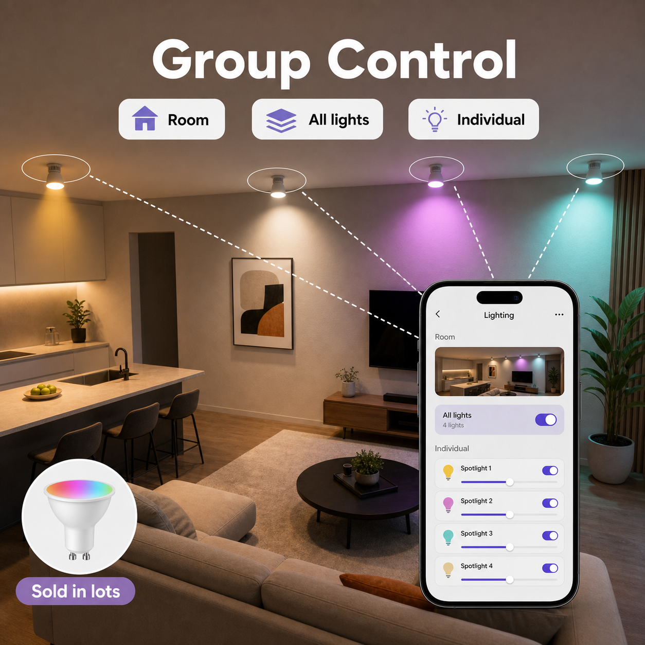 Group control for multiple GU10 Matter smart bulbs