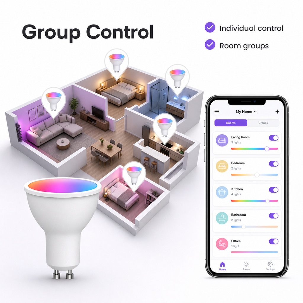Group control interface for multiple GU10 smart bulbs