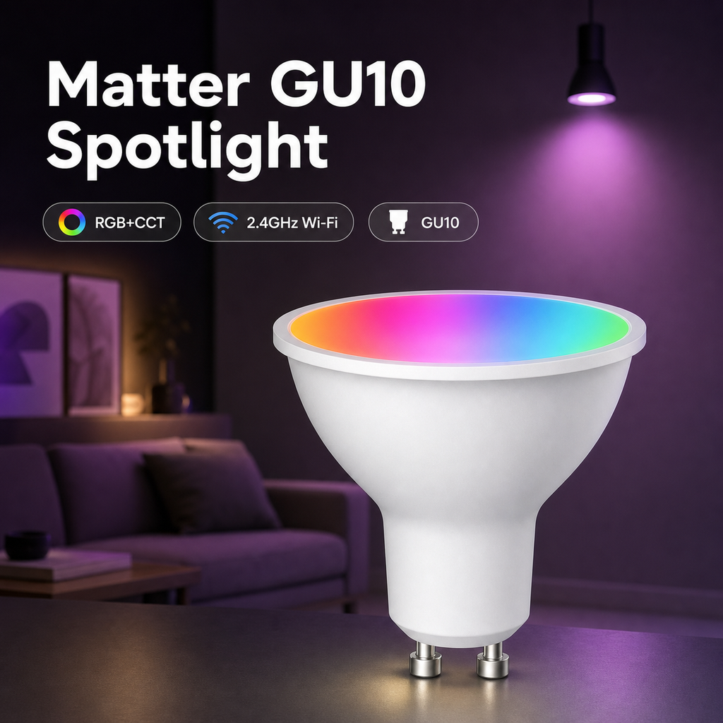 Lifestyle packshot of Matter GU10 RGB+CCT smart bulb
