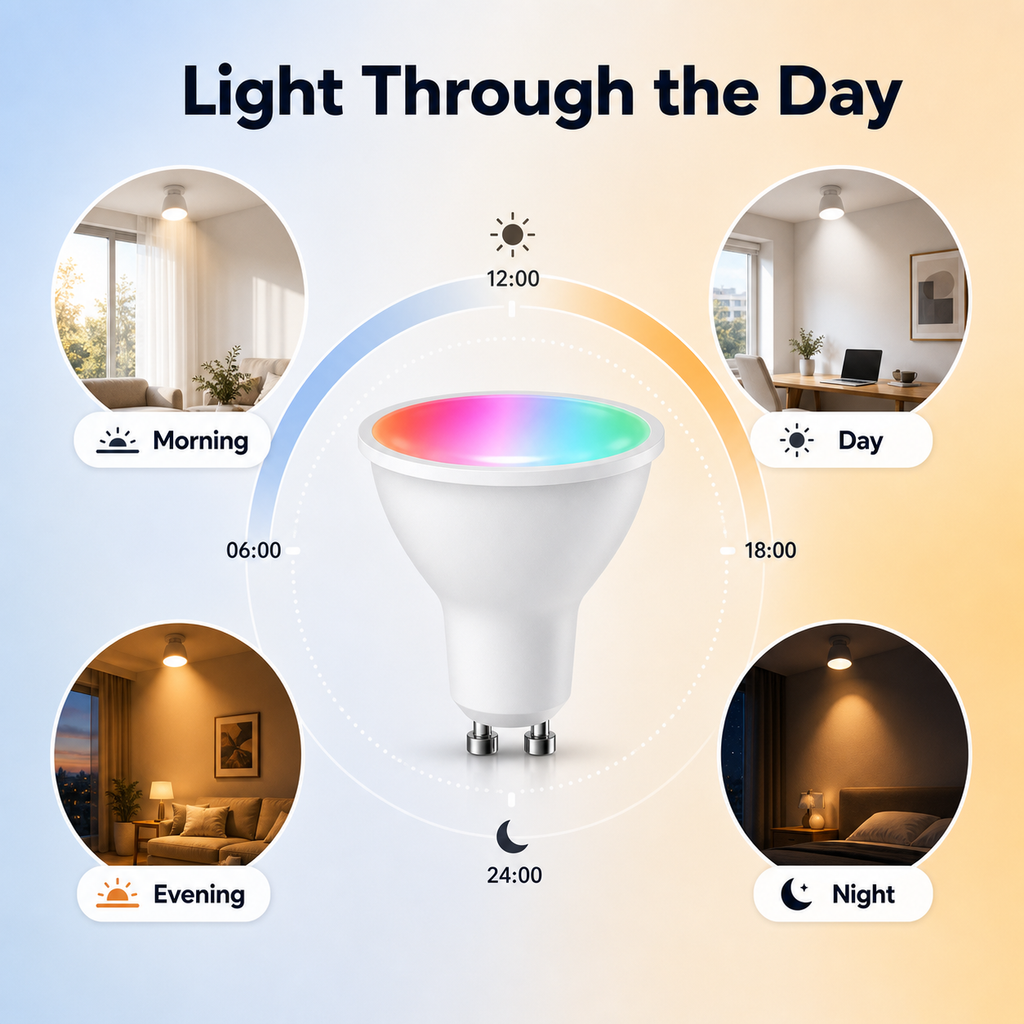 Light through the day schedule for GU10 smart bulb