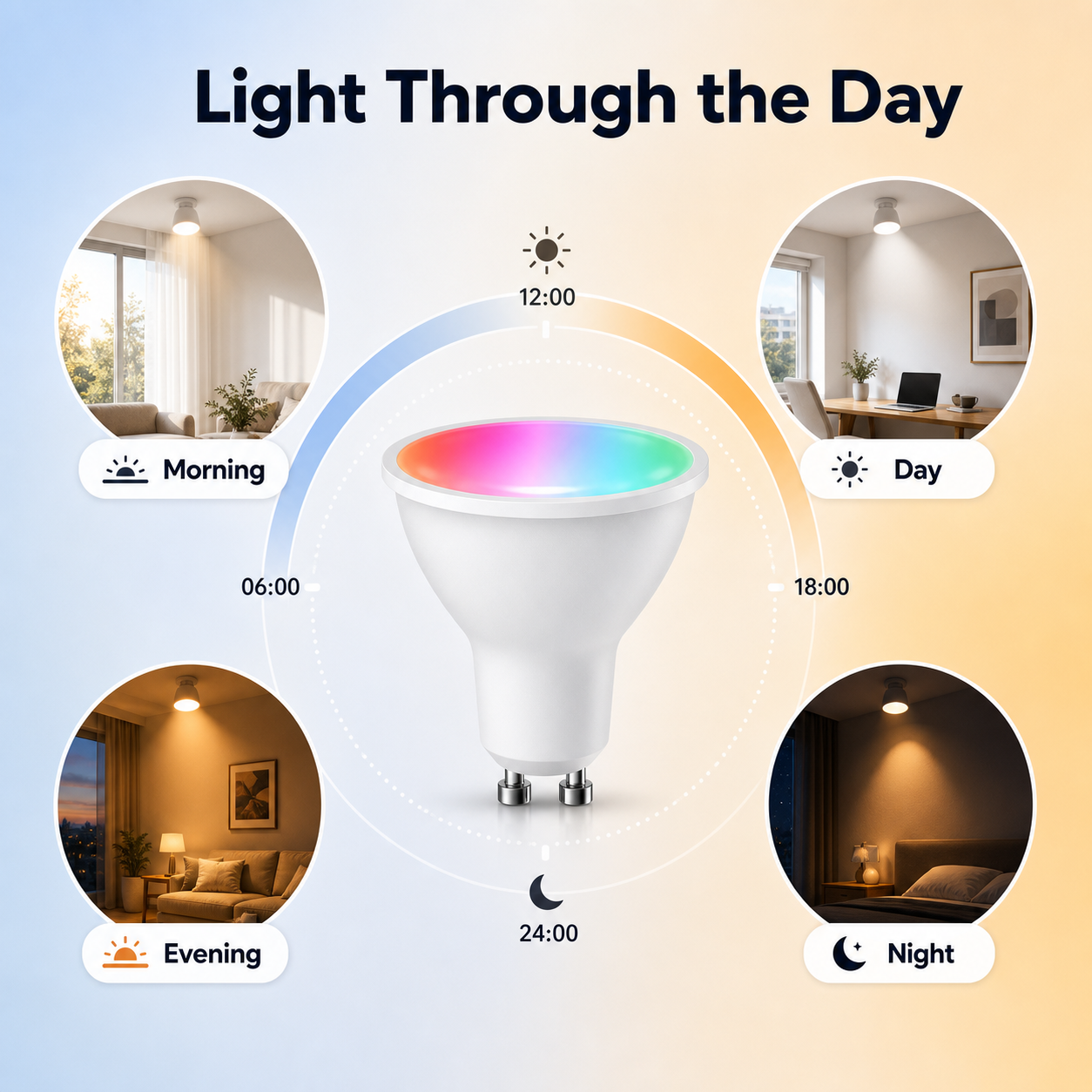 Light through the day schedule for GU10 smart bulb