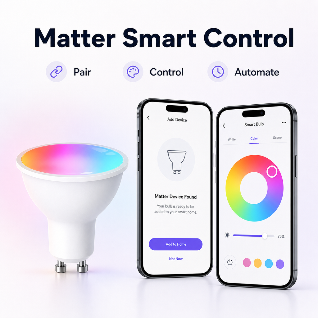 Matter app control view for GU10 Wi-Fi RGB+CCT bulb