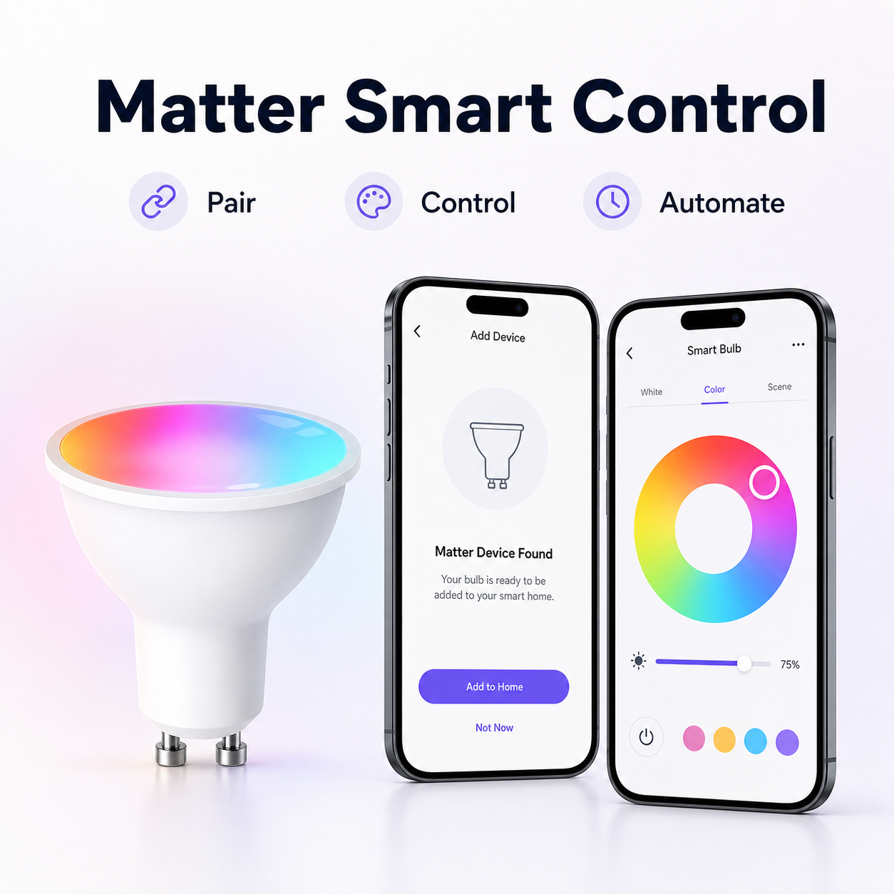 Matter app control view for GU10 Wi-Fi RGB+CCT bulb