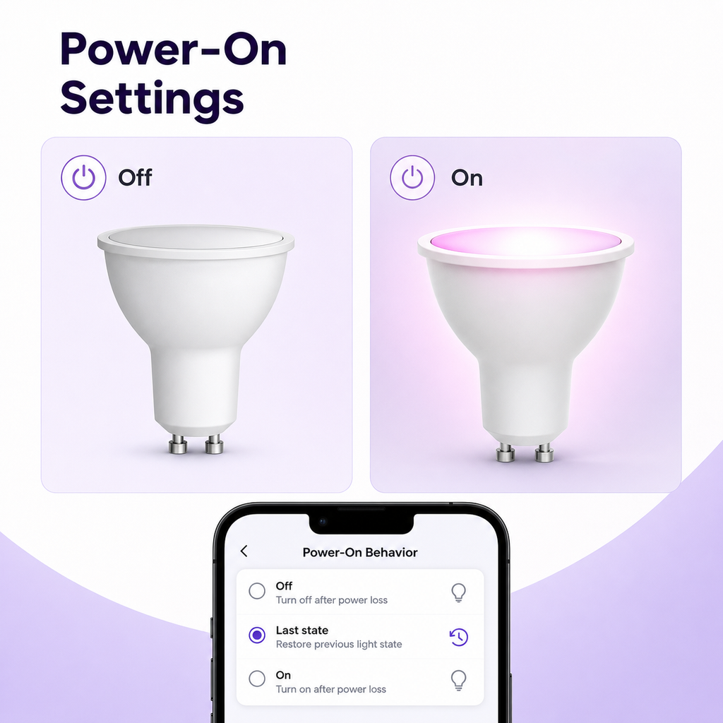 Power-on settings for GU10 Matter smart bulb