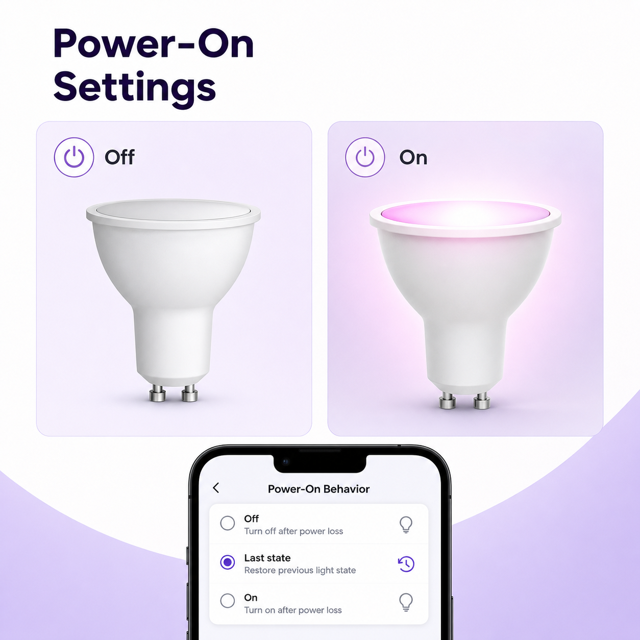 Power-on settings for GU10 Matter smart bulb