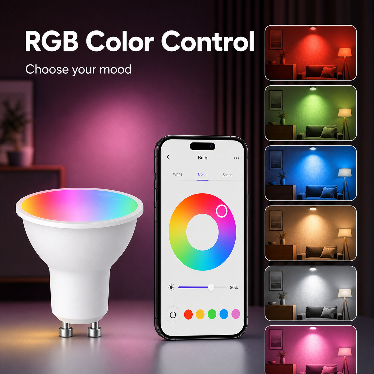 RGB color control image for GU10 smart LED bulb